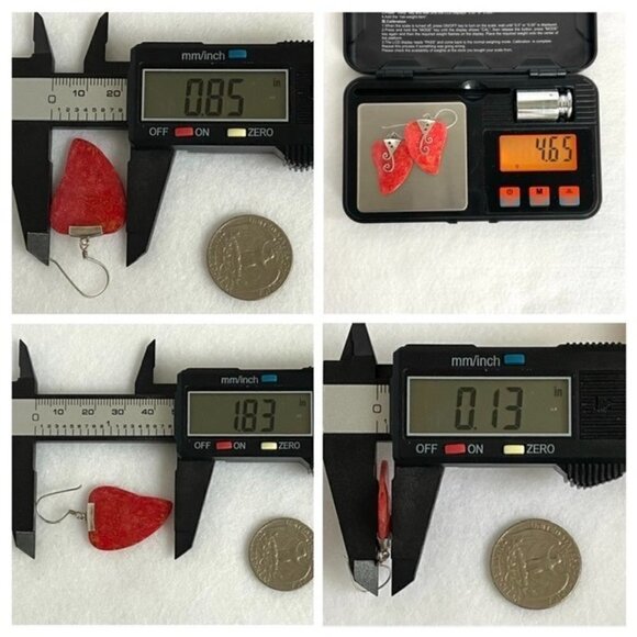 Sterling Silver 925 1.83" Red Sponge Coral Scrollwork Dangle Earrings 4.6g - Picture 10 of 16